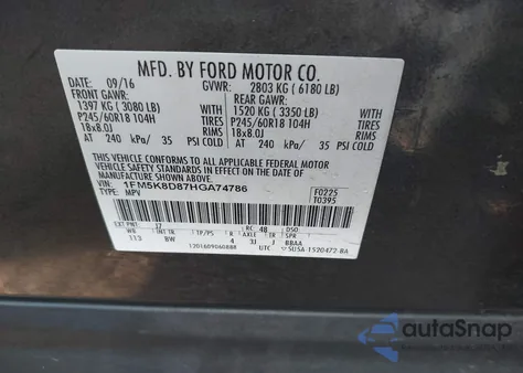 2017 Ford Explorer Xlt из США, поврежденный, VIN 1FM5K8D87HGA74786